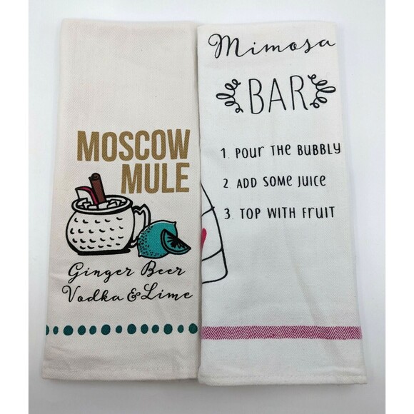 Bar Towels Cocktail Recipe 100% Cotton Set of 2 - Picture 1 of 3
